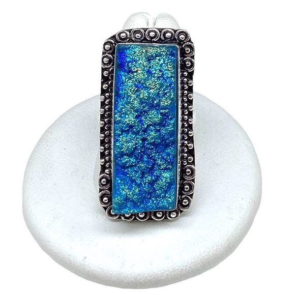 Hand Crafted Blue and Silver Statement Ring - Picture 2 of 6